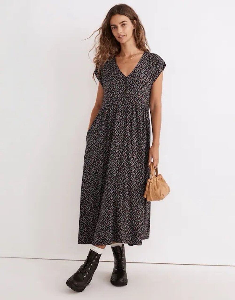 Madewell Sz XXL Button-Front Midi Dress Campden Daisies Deep Indigo Cottagecore